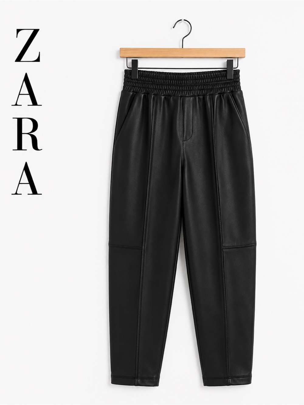 Zara Black Faux Leather Jogger Pants | Elastic Waist | Size M